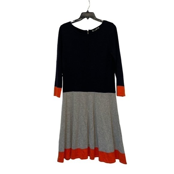 Eliza J Navy Blue Gray Orange Knit Pleated Knit Sweater Dress Size Small - Picture 2 of 7